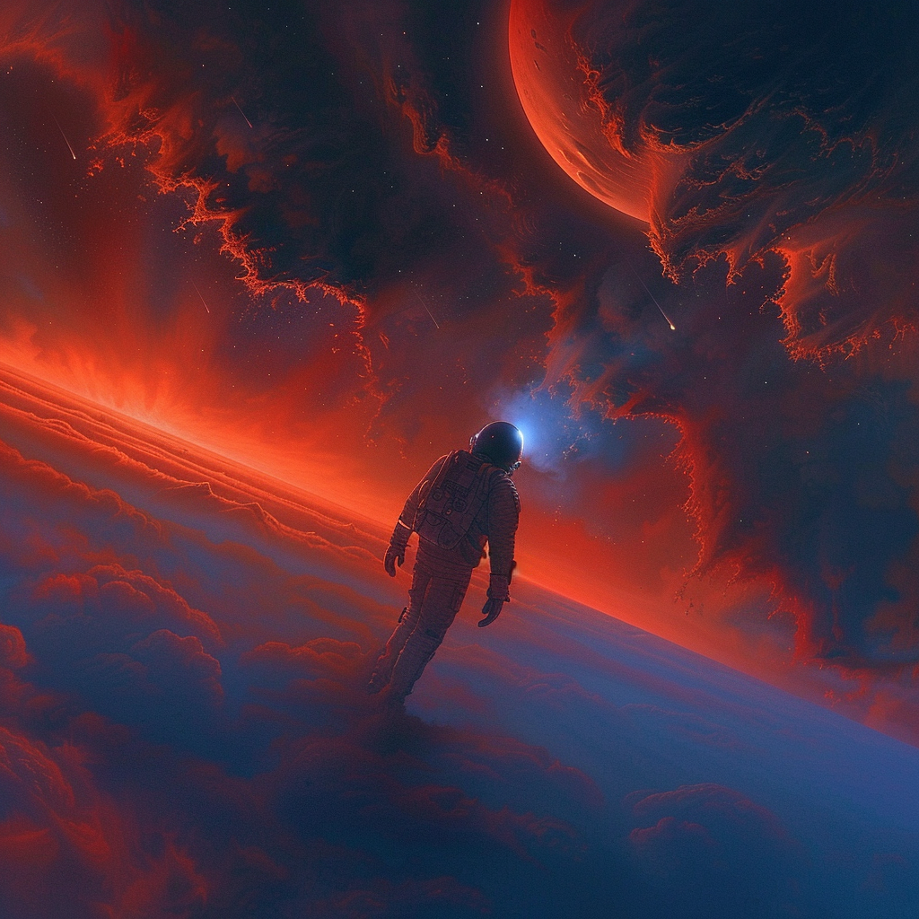 Astronaut on a Crimson Horizon